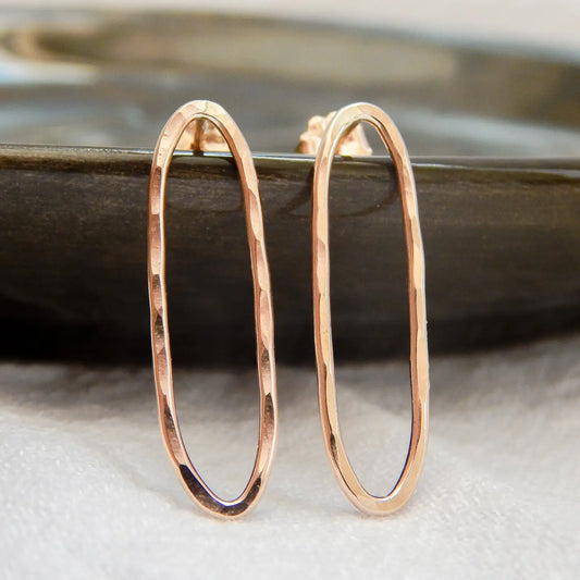 Hammered Oval Earrings - Gold