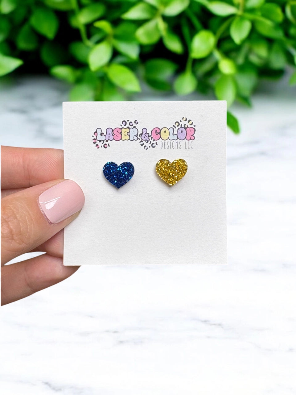 Victor Blue & Gold Heart Studs