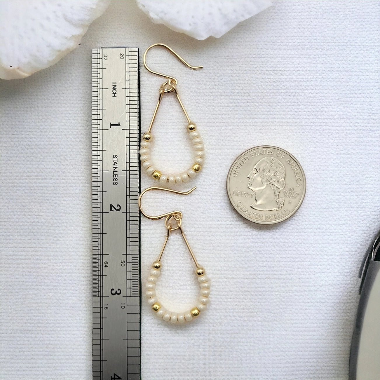 Teardrop Hoop Earrings 14k Gold Filled with Pearl Seed Beads