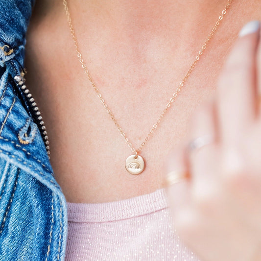 FINAL SALE - Hand Stamped Disc Necklace - Rainbow