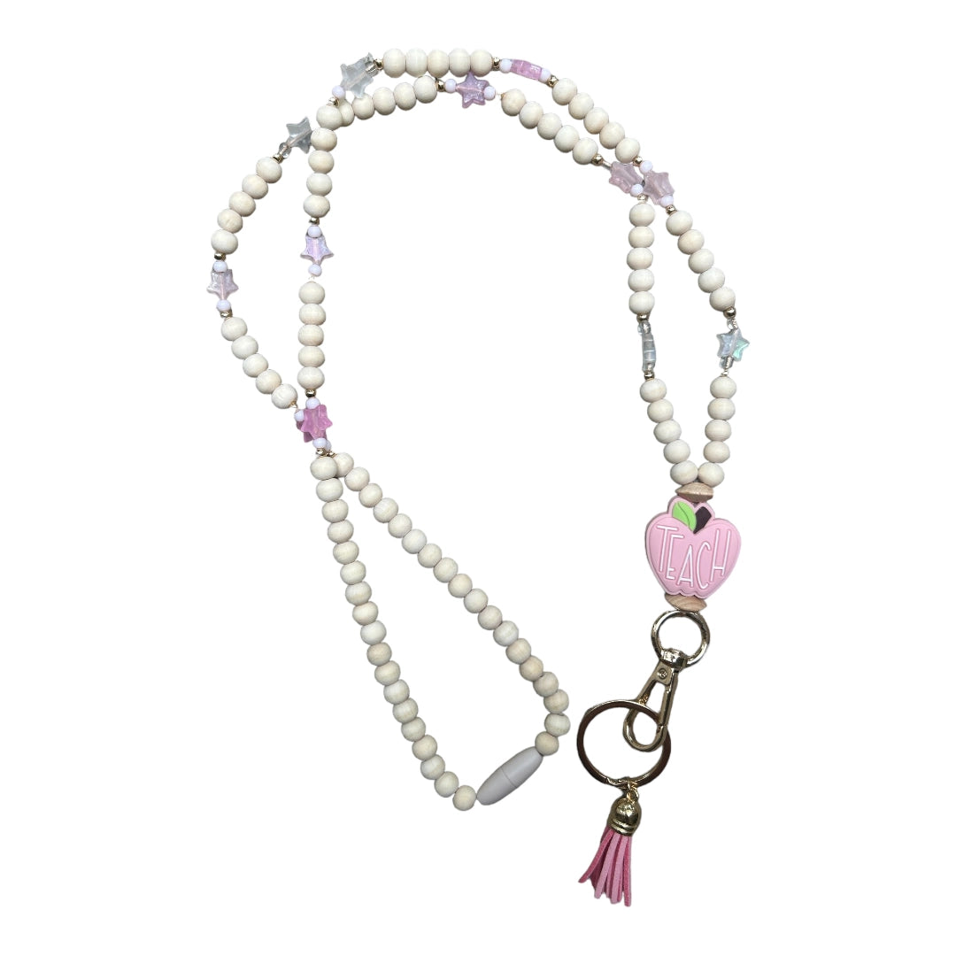 Teacher Lanyard with Pink Teach Apple