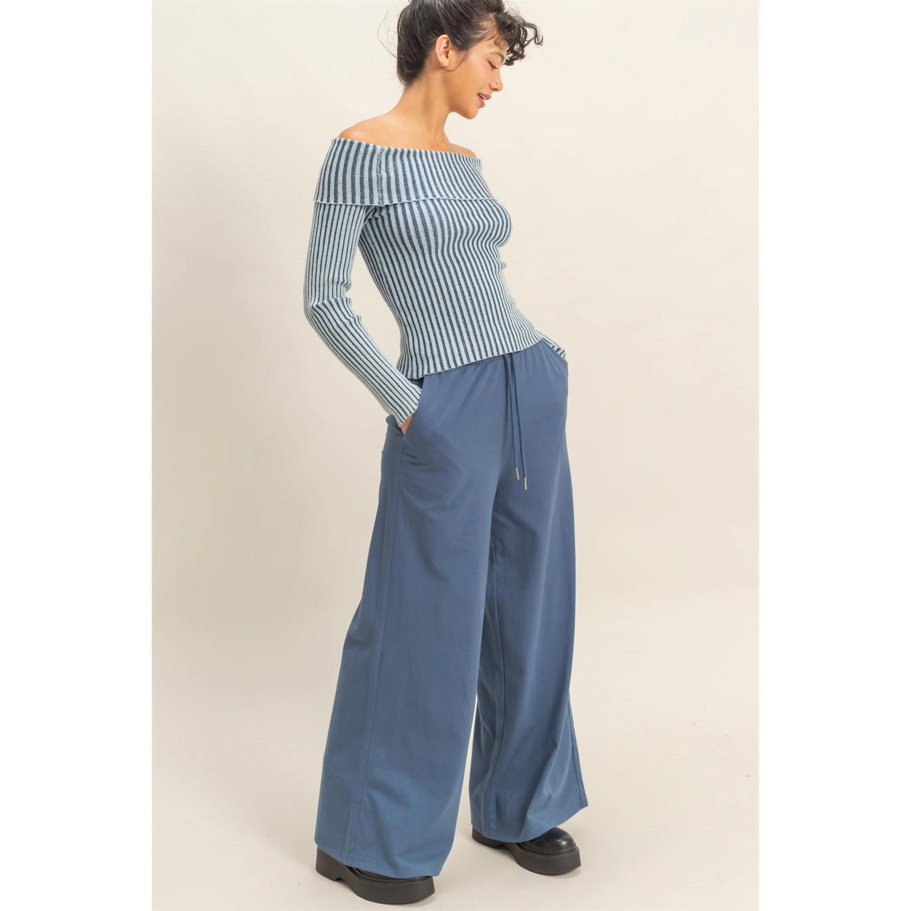 Dusty Navy Wide Leg Pants