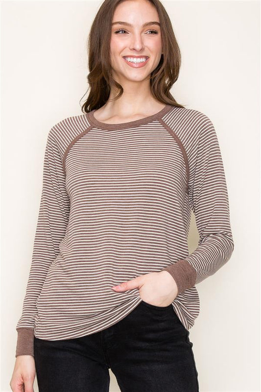 Color Trimmed Raglan Pinstriped Top