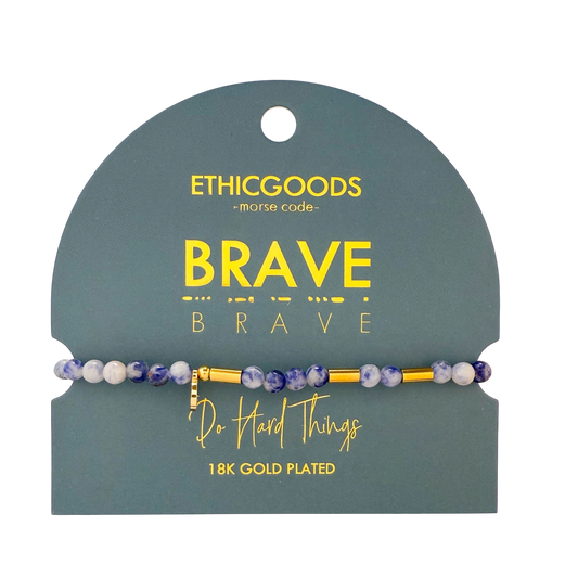 Morse Code Gold & Stone Beaded Bracelet | Brave