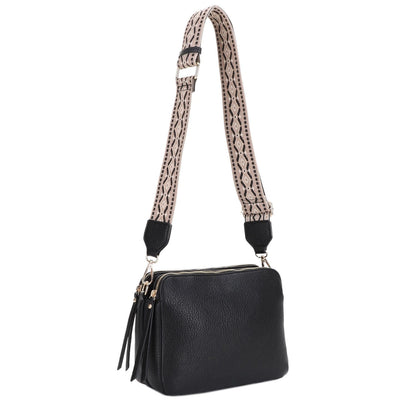 Mila 3 Compartment Crossbody w/Guitar Strap {Black}