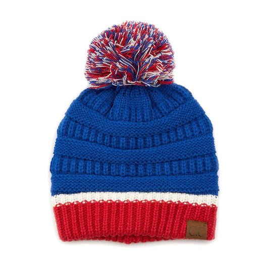 Team Color Beanie with Pom Winter Hat {Blue/Red}