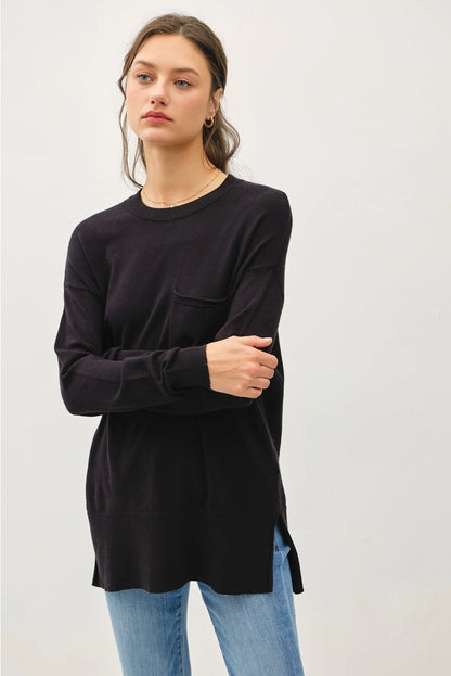 Long Sleeve Side Split Sweater {Black}