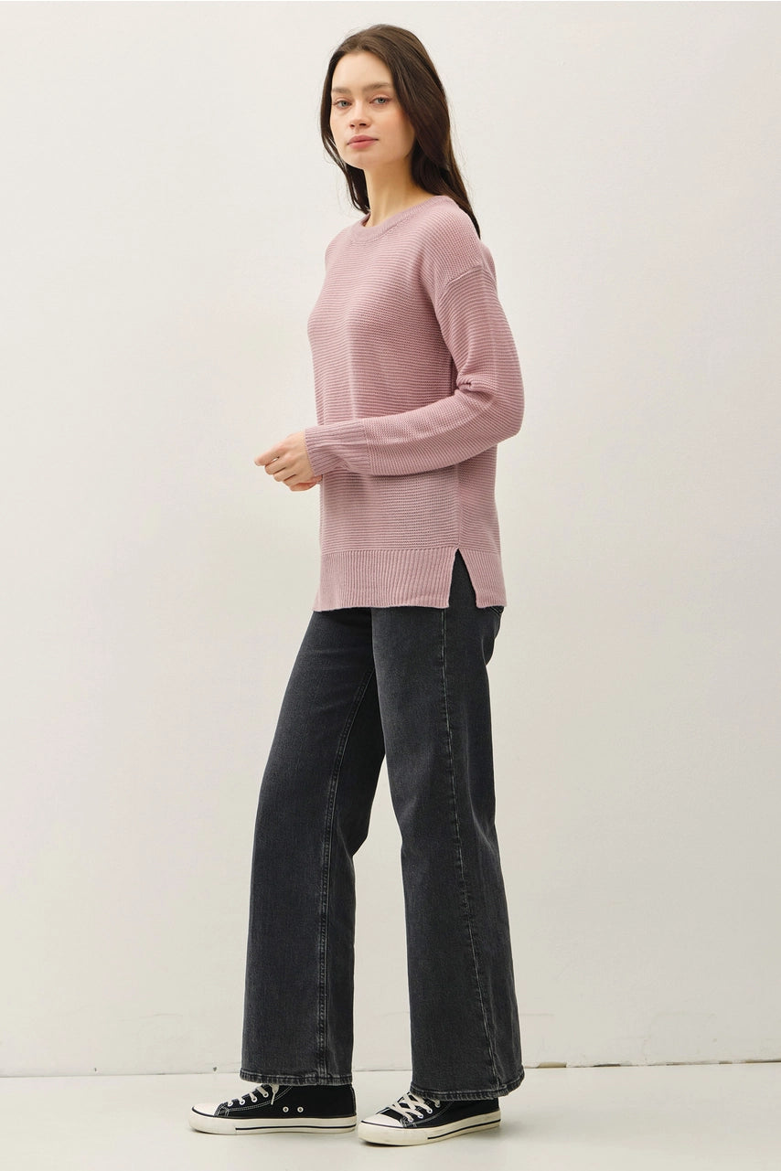 Round Neck Boyfriend Fit Sweater (Lilac)