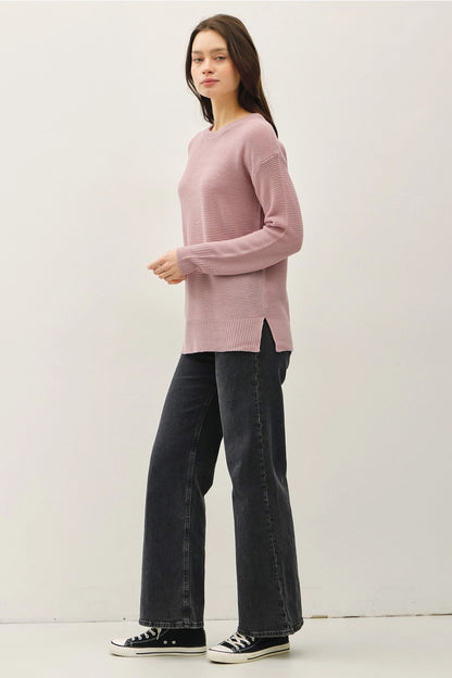Round Neck Boyfriend Fit Sweater (Lilac)