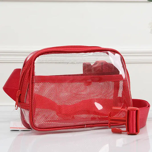 Solid Color Trim Clear Waist Bag {Red}