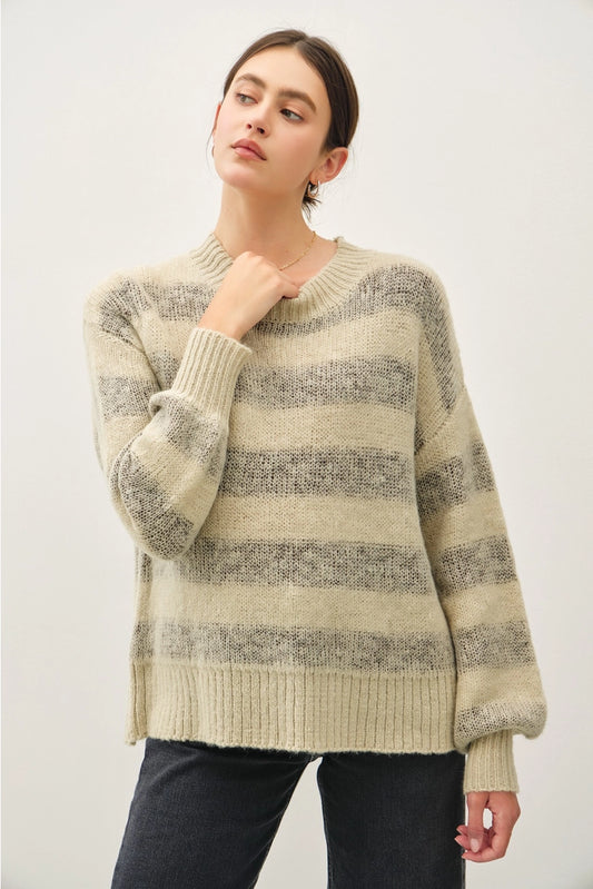 Wool Blend Large Striped Cozy Sweater