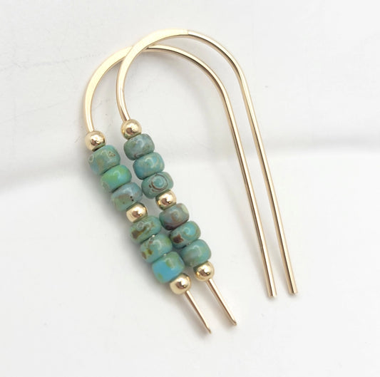 Gold & Turquoise Beaded Threader Earrings