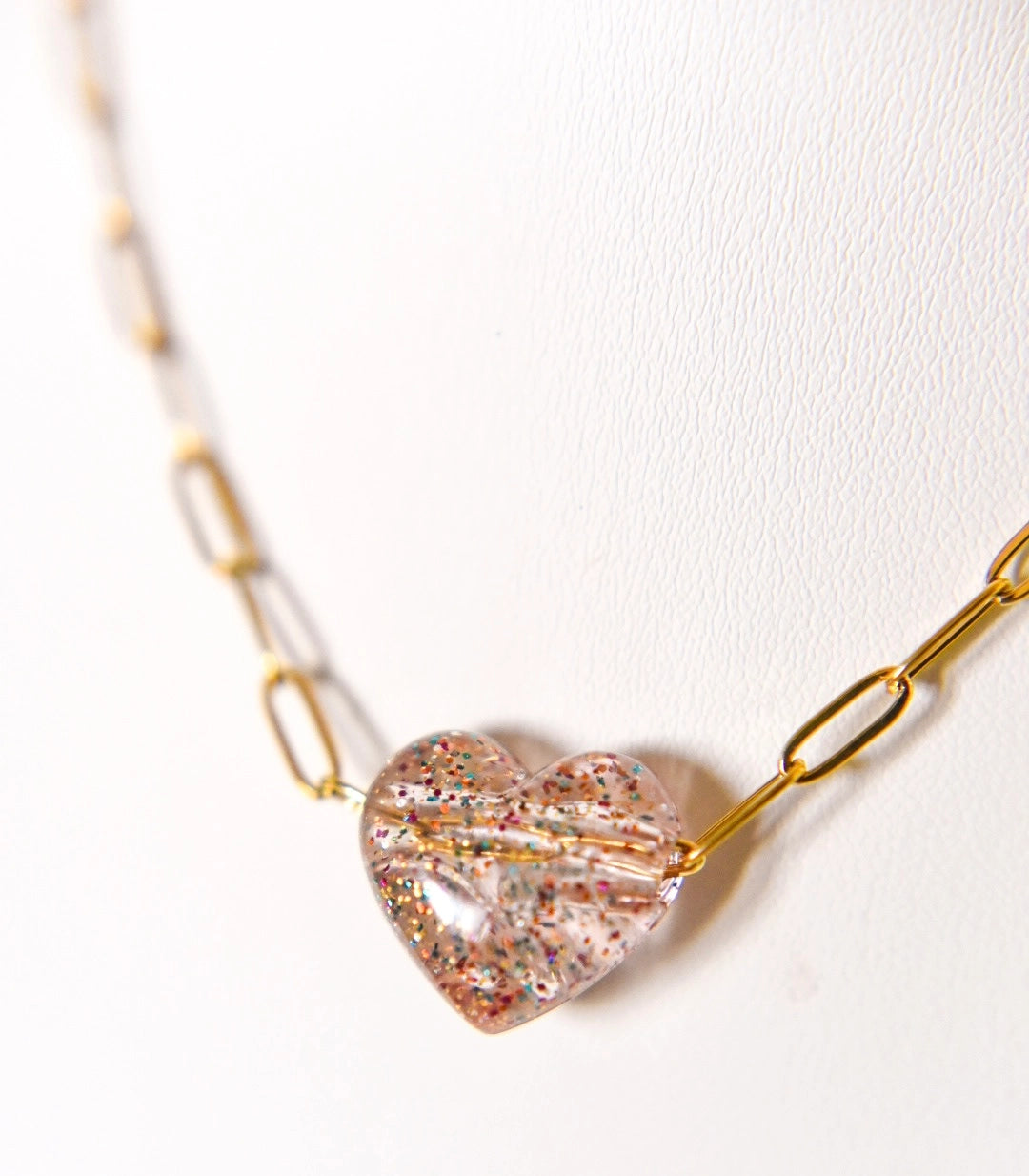 Bella Acrylic Heart Charm Paperclip Necklace
