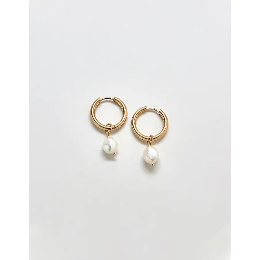 Single Pearl Semi-Precious Gemstone Hoop Earrings