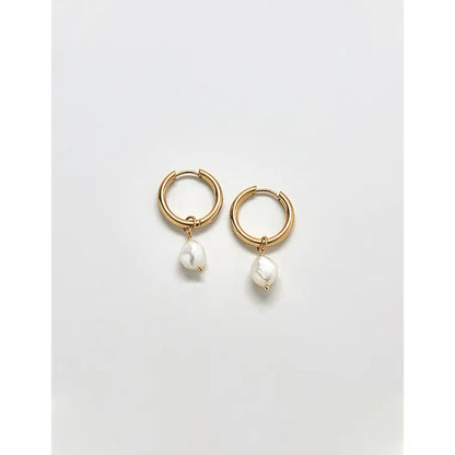 Single Pearl Semi-Precious Gemstone Hoop Earrings