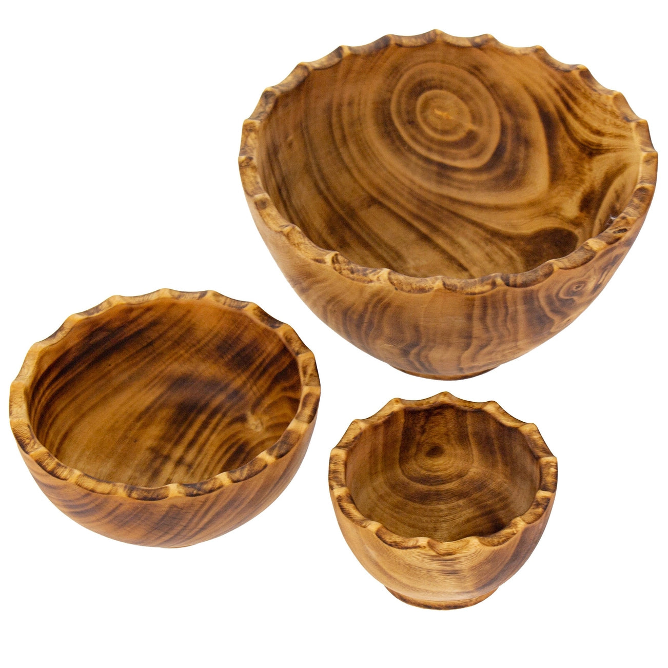 Nested Round Scalloped Jacaranda Wood Bowls {Mult. Sizes}