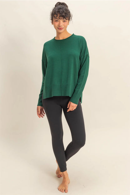 Drop Shoulder Sweater {Dark Green}