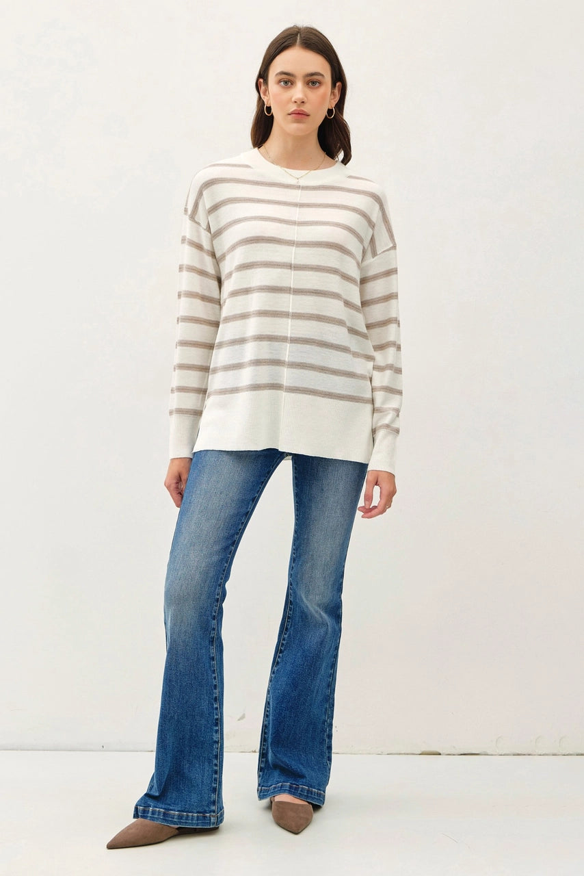Oversized Brush Striped Basic Sweater