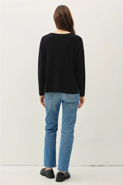 Relaxed V-Neck Sweater with Center Seam