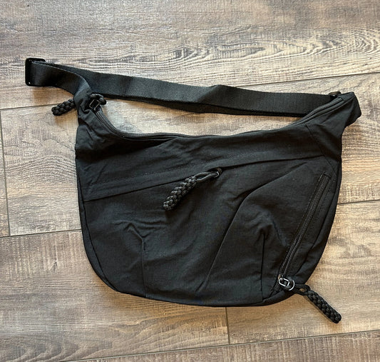 Large Nylon Crescent 3 Zipper Bag {Black}