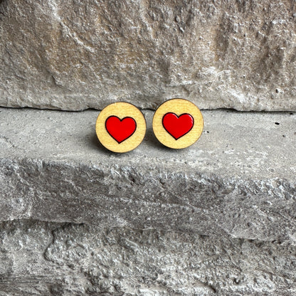 FINAL SALE - Wood Red Heart Studs