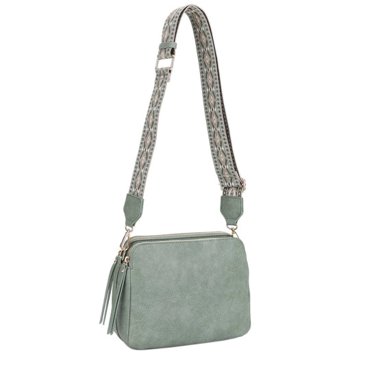 Mila 3 Compartment Crossbody w/Guitar Strap {Mint}