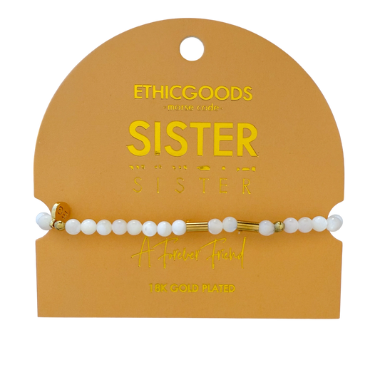 Morse Code Gold & Stone Beaded Bracelet | Sister