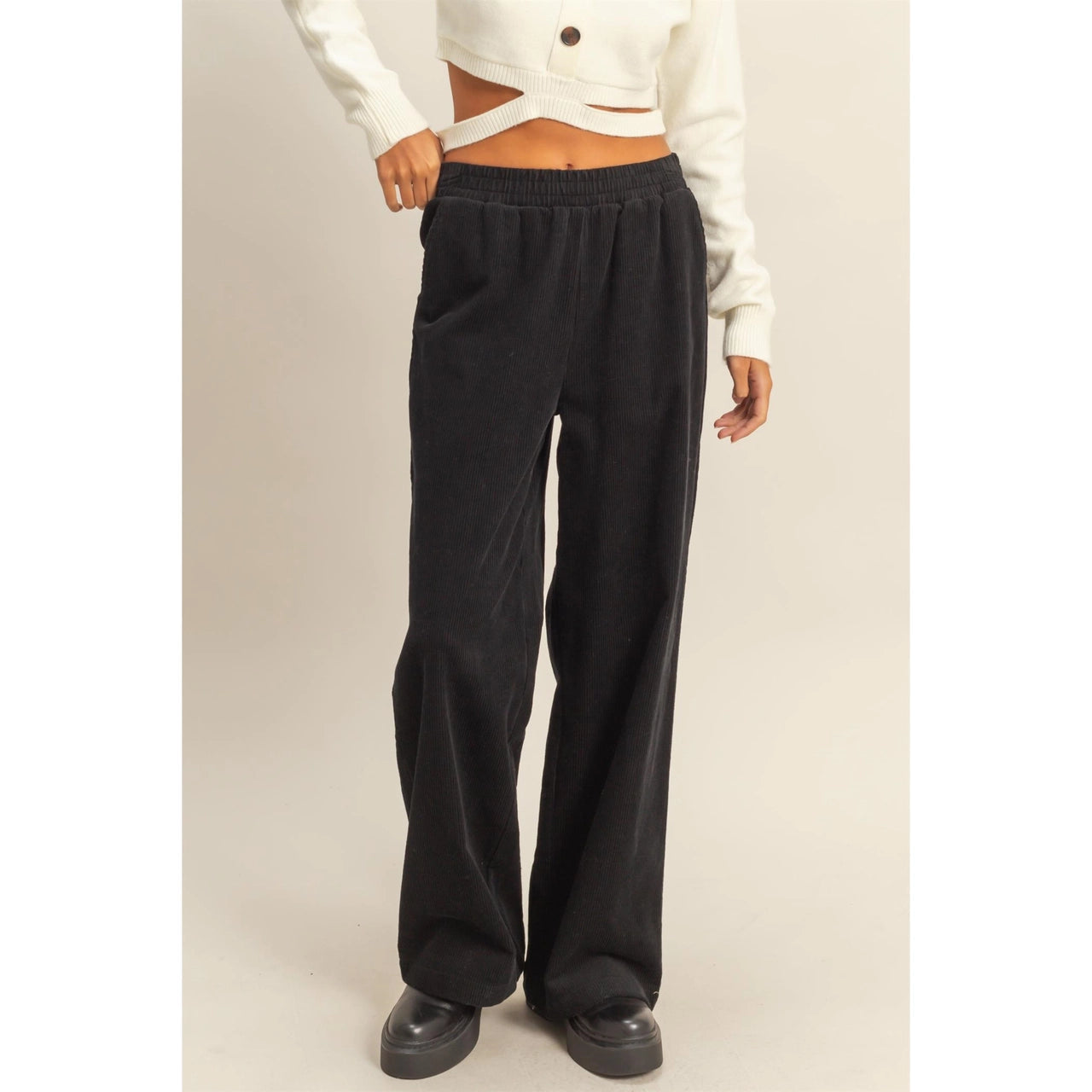Black Friday Doorbuster - Corduroy High-Waisted Wide Leg Pants (Black)