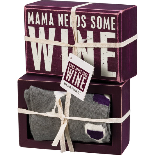 Box Sign and Sock Set - Mama Needs Some Wine