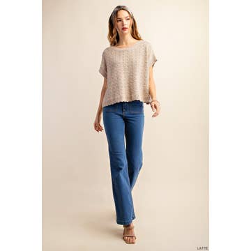 Cotton Thread Texture Relax Fit Sweater Top - Latte