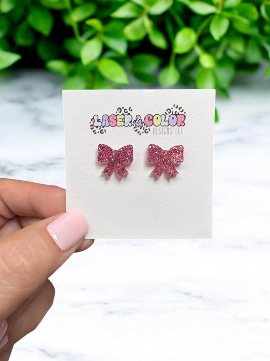 Pink Glitter Bow Studs