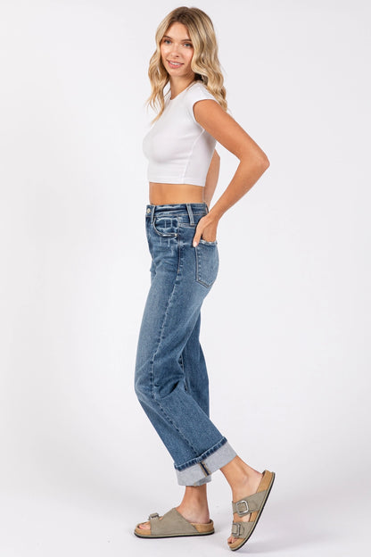 Petra High Rise Stretch Relaxed Straight w/Cuffed Hem