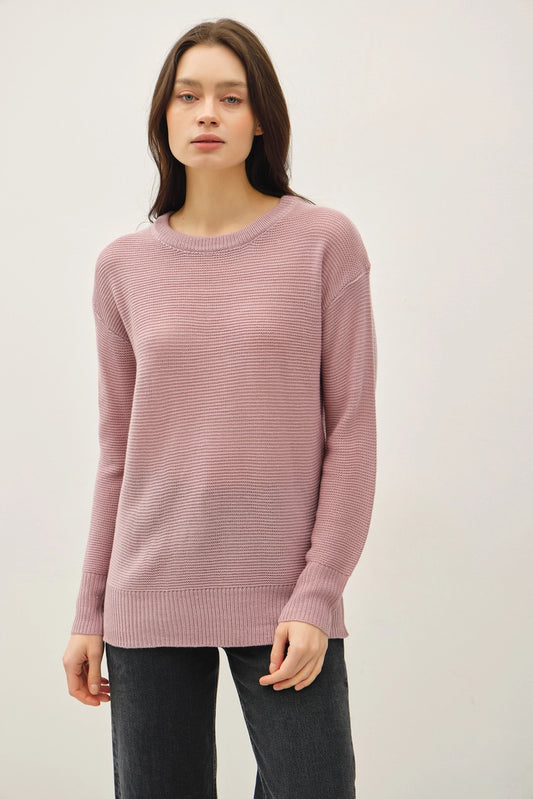 Round Neck Boyfriend Fit Sweater (Lilac)