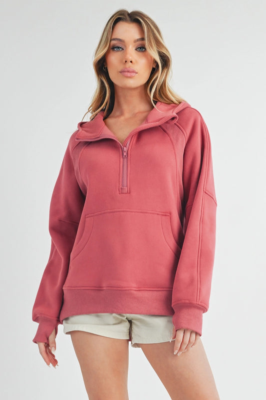 Drea Long Half-Zip Hoodie {Berry}