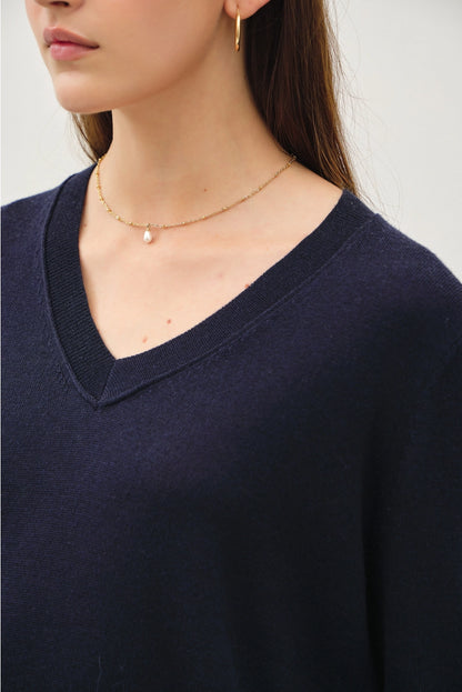 Lightweight V-Neck Sweater {Navy}