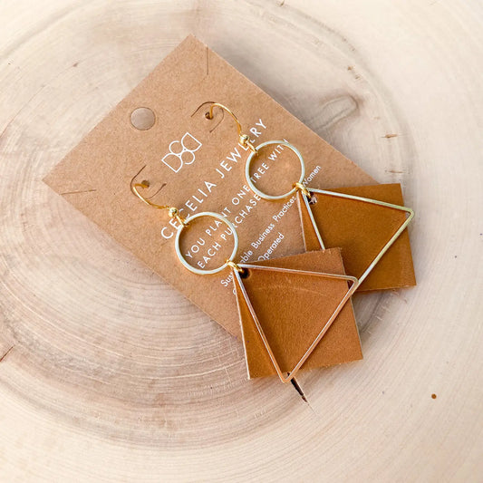 Diamond Natural Leather & Gold Plated Hoop Earrings