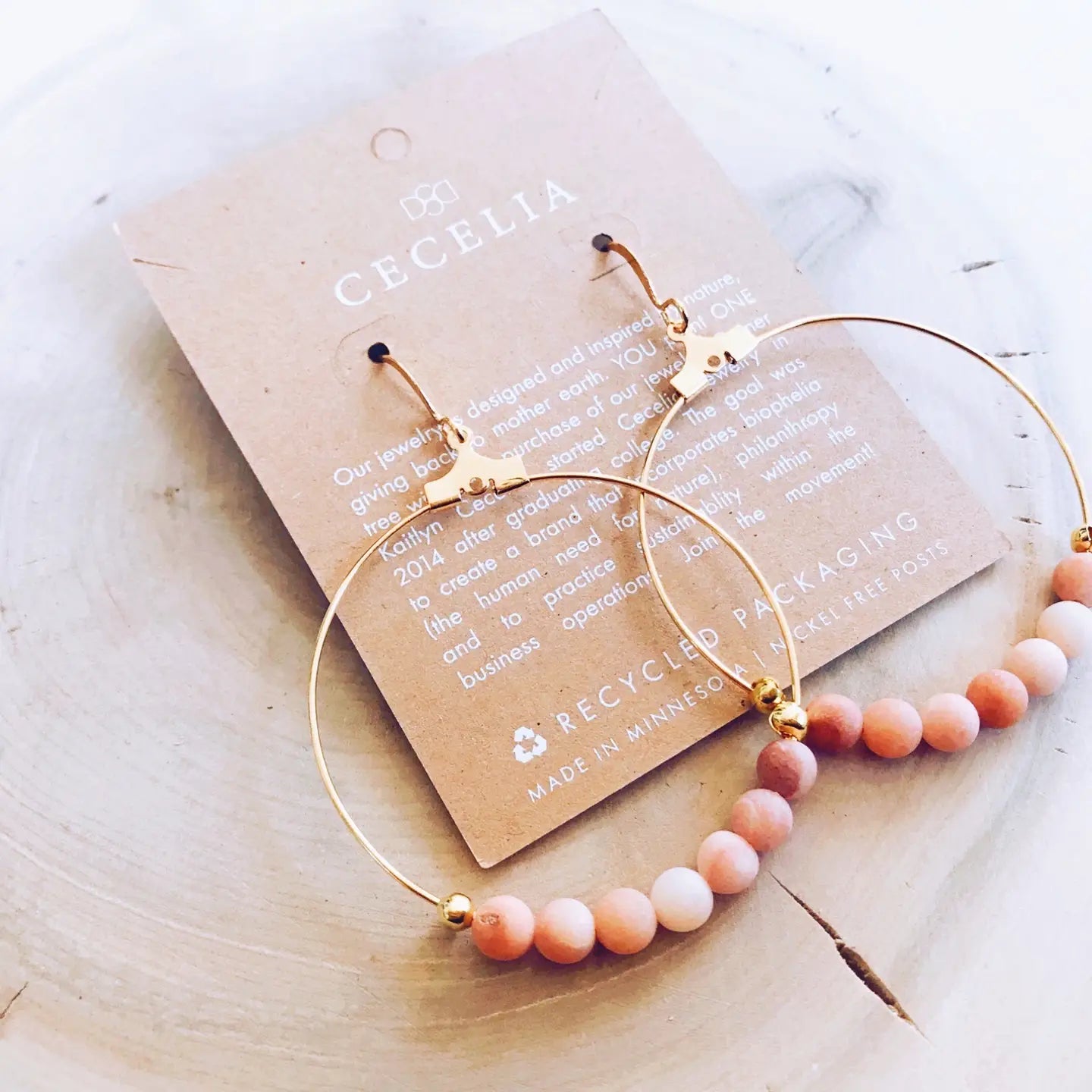 Gemstone and Gold-Plated Hoop Earrings {Peach Agate}