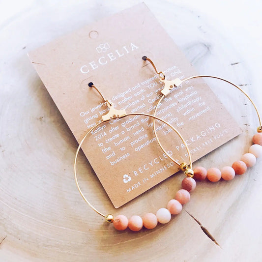 Gemstone and Gold-Plated Hoop Earrings {Peach Agate}