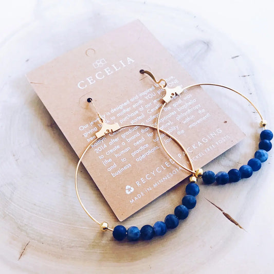 Gemstone and Gold-Plated Hoop Earrings {Sodalite}