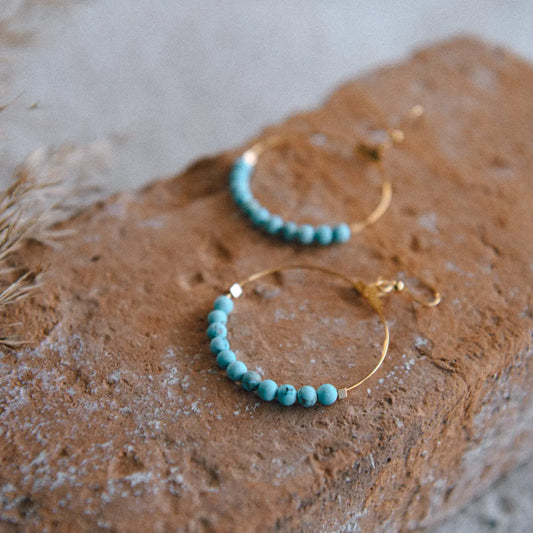 Gemstone and Gold-Plated Hoop Earrings {Turquoise Howlite}