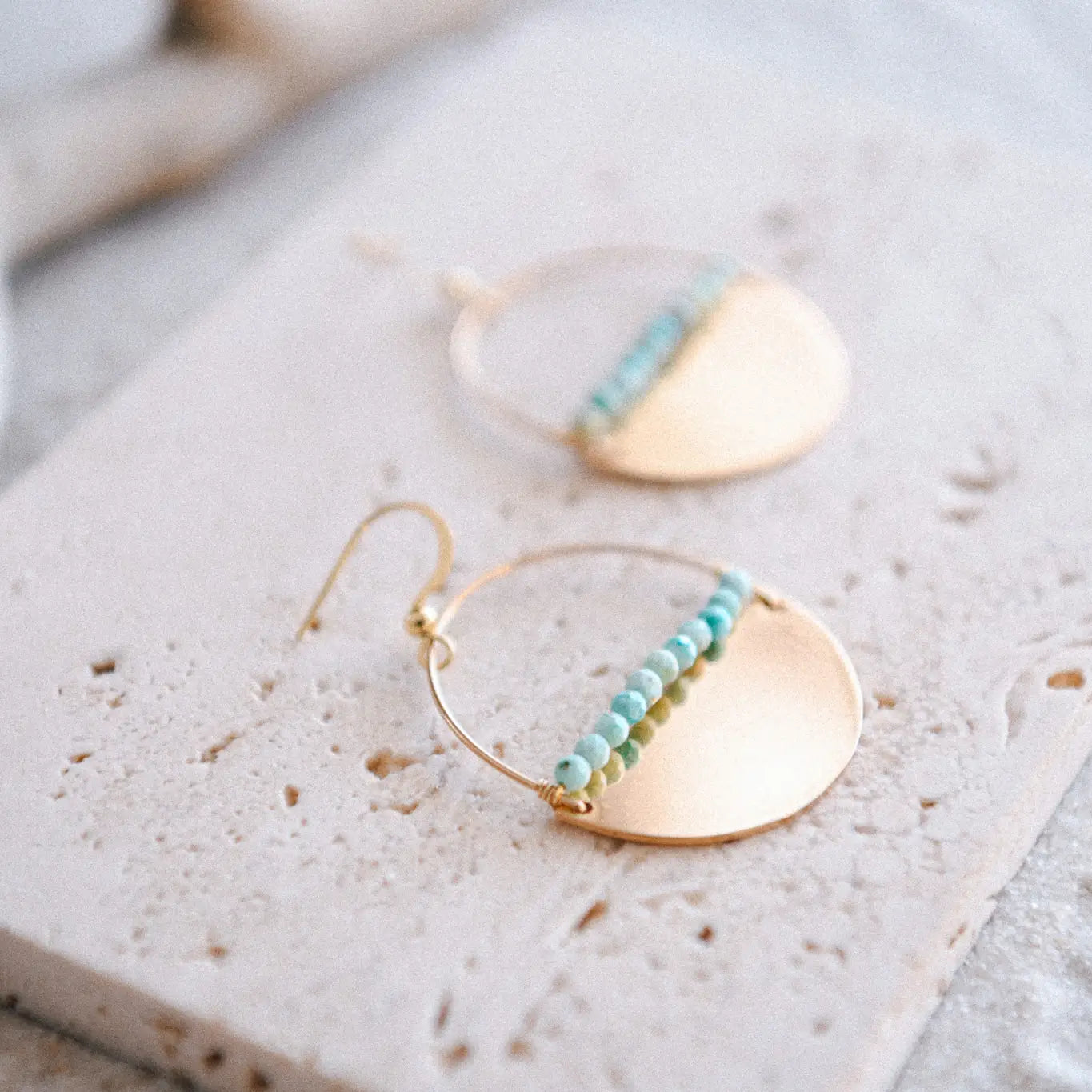 Gold Plated Half Moon & Seed Bead {Turquoise}