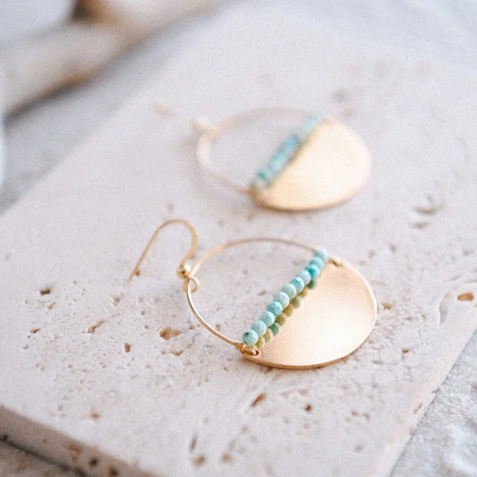 Gold Plated Half Moon & Seed Bead {Turquoise}