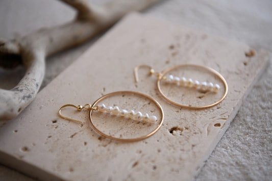Hepburn Pearl Beaded Drop Hoop Earrings