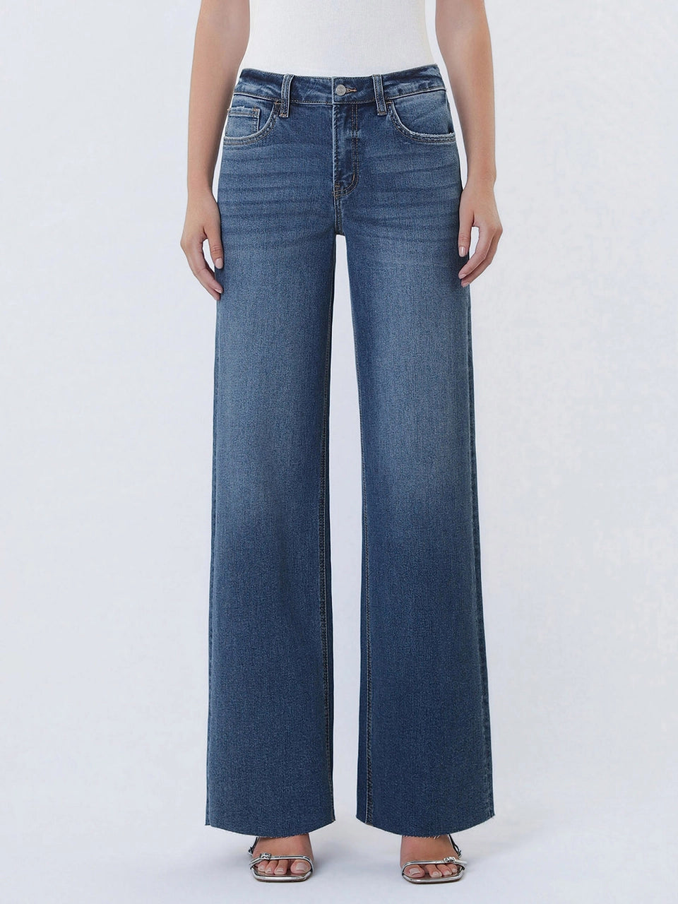 Lovervet High Rise Raw Hem Wide Leg Jeans