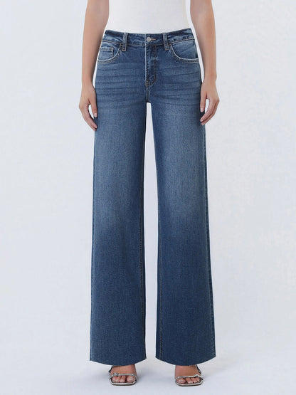 Lovervet High Rise Raw Hem Wide Leg Jeans