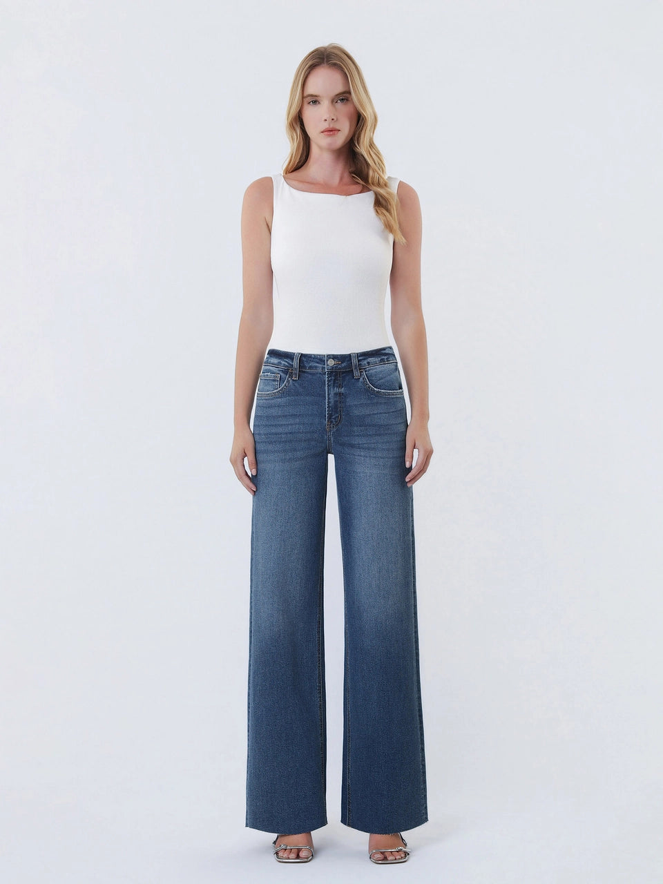 Lovervet High Rise Raw Hem Wide Leg Jeans