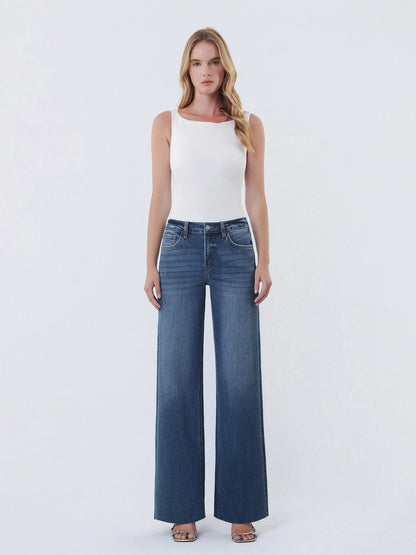 Lovervet High Rise Raw Hem Wide Leg Jeans