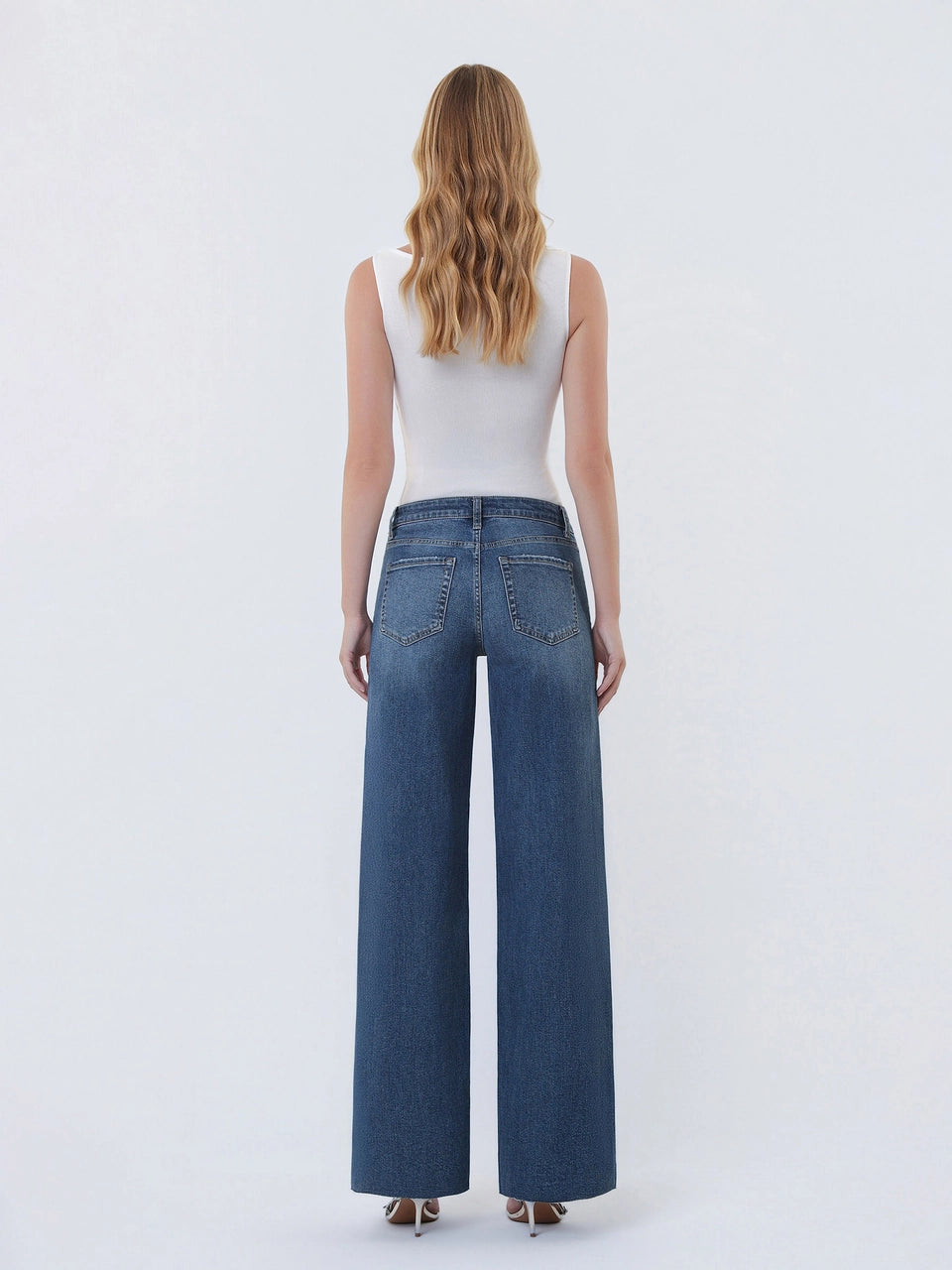 Lovervet High Rise Raw Hem Wide Leg Jeans