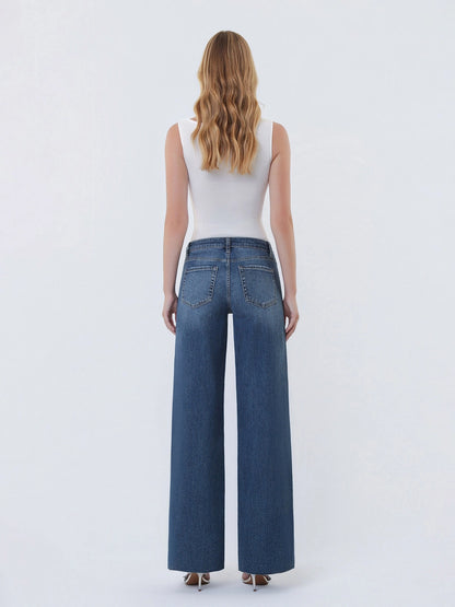 Lovervet High Rise Raw Hem Wide Leg Jeans