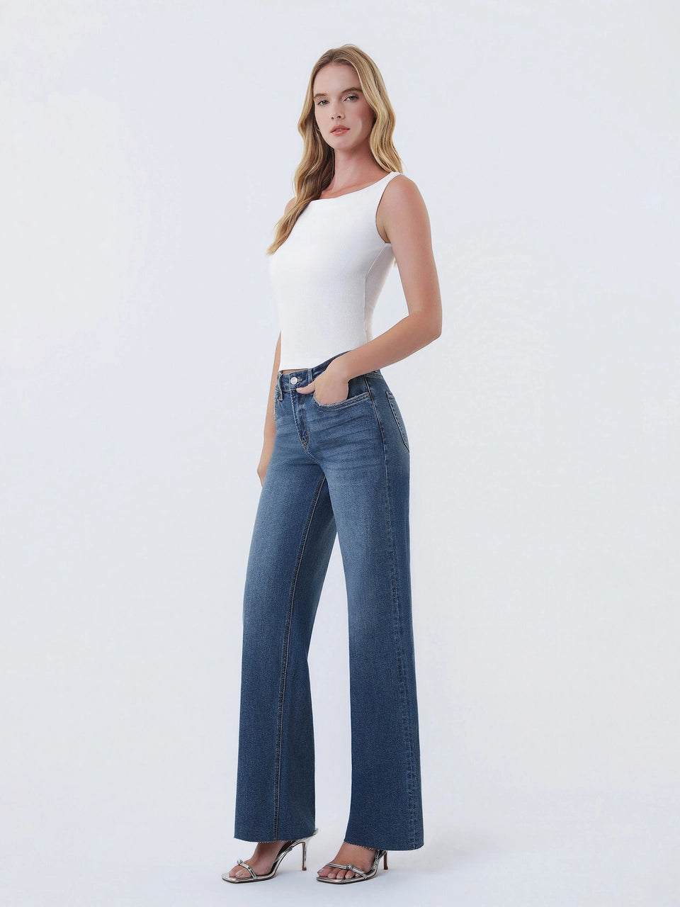 Lovervet High Rise Raw Hem Wide Leg Jeans